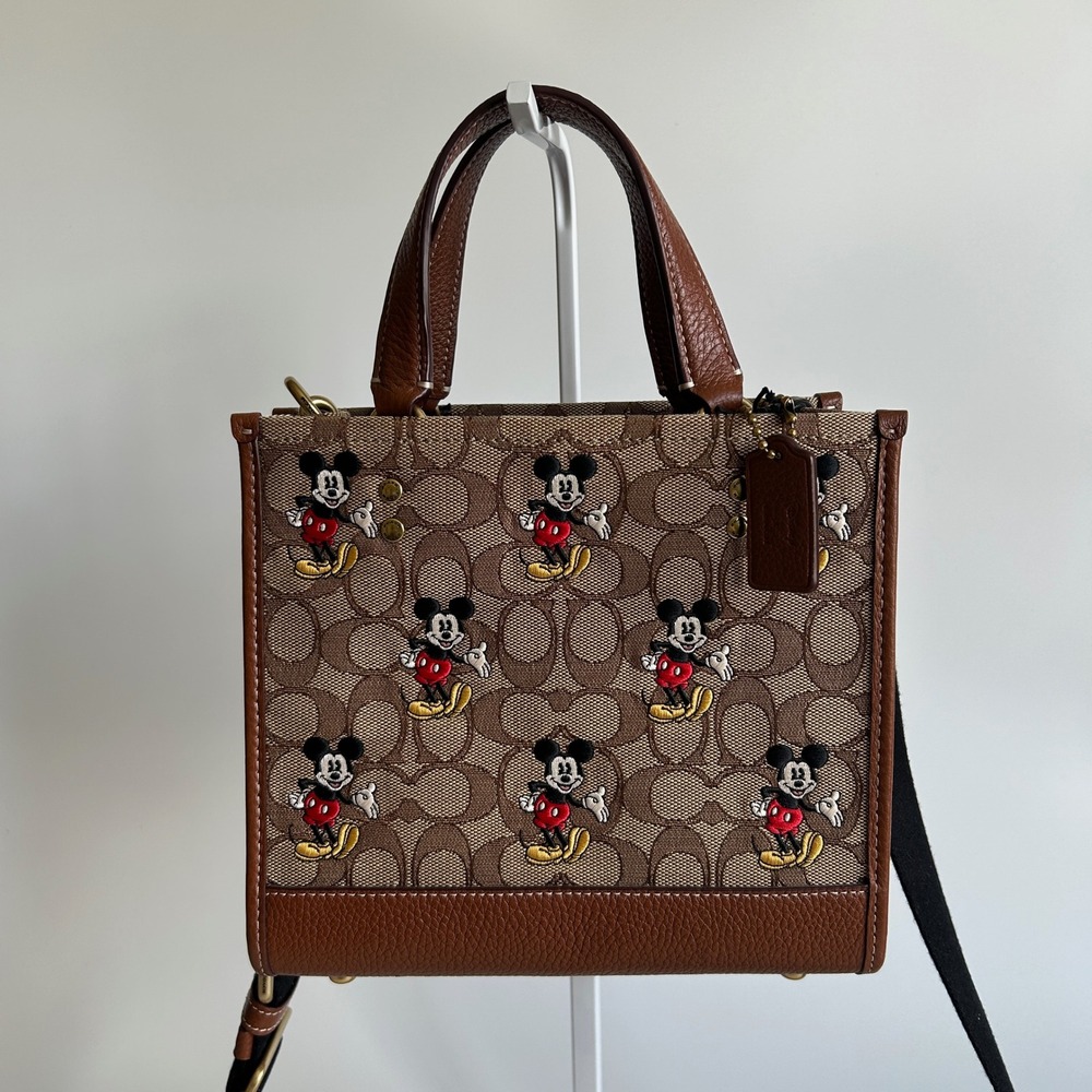 Disney Coach Dempsey Tote 22 Mickey Mouse Khaki Leather Bag NEW CM199